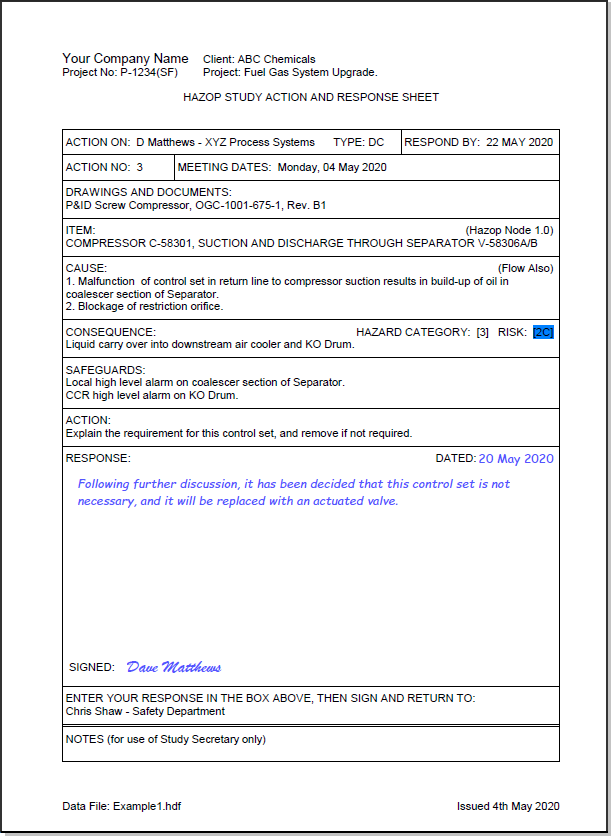 Hazop Software Action Sheet