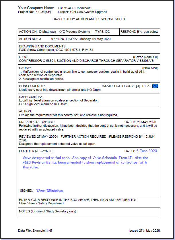 Hazop Software Additional Action