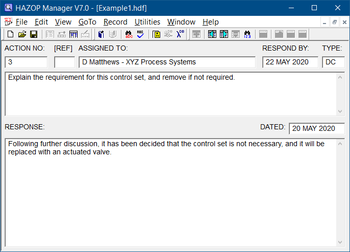 Hazop Software Action Response